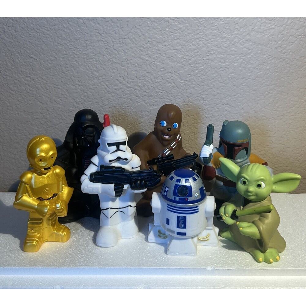 2008 Star Wars Rubber Bath Toys Complete Set of 7 Characters With Tote Disney